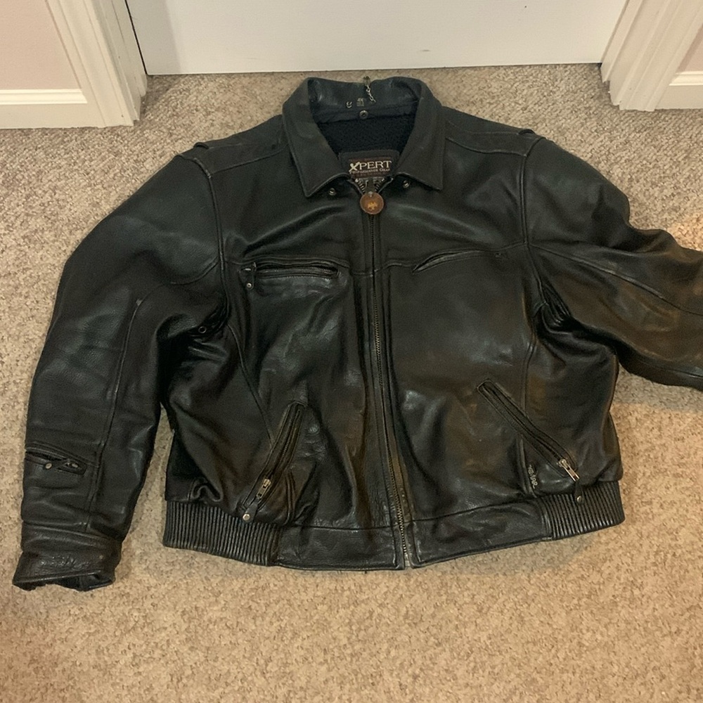 Xpert black leather Moto motorcycle Kevlar racing jacket sz 4X